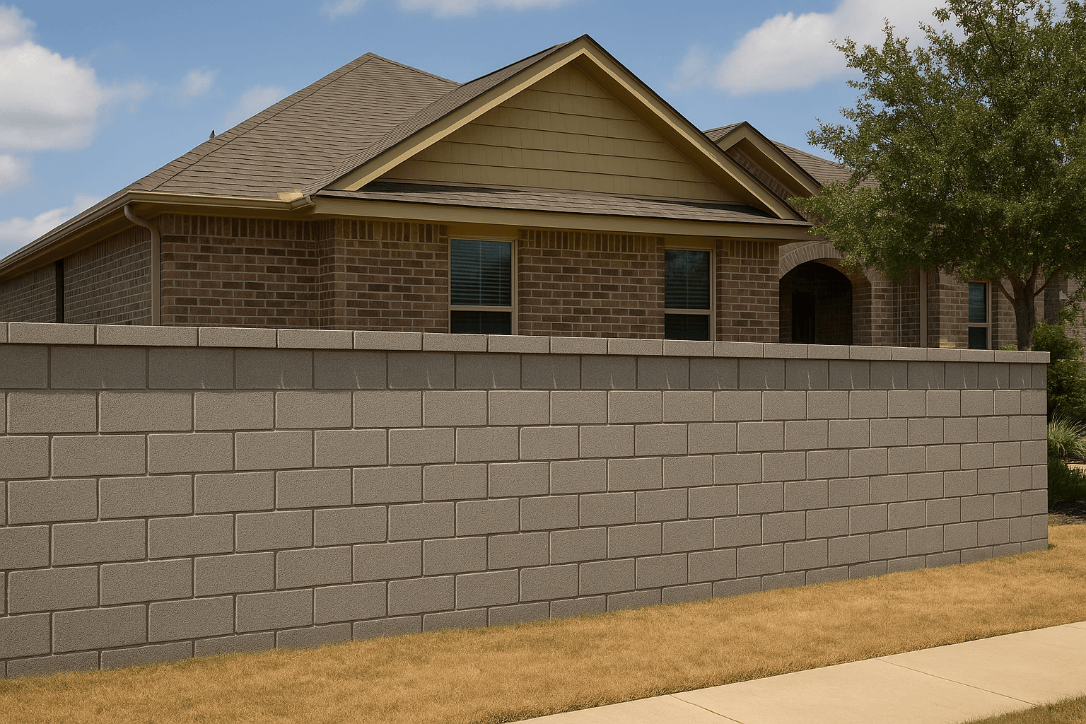 Close-up of concrete masonry units (CMU) during wall installation in Frisco, Tx