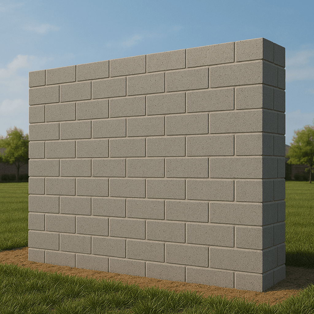 Close-up of concrete masonry units (CMU) during wall installation in Frisco, Tx