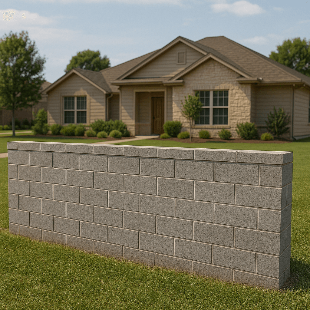 Finished CMU wall providing structural support in a Lewisville residential property